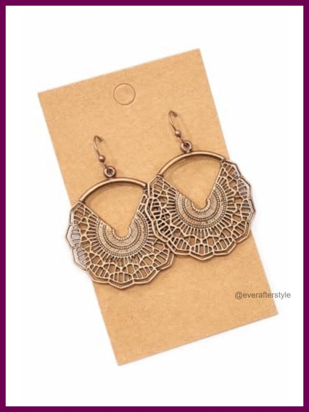 Antique Copper Filigree Hoop Dangle Earrings